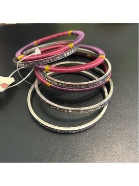 Women's AAMRITA SINGH Purple Red Threaded Bangle Bracelet Set size 7.5